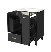 Chic Crate-24" Modern Bathroom Vanity Sink & Deep Drawer | 2-Tier Pull-Out Basket Solid Wood Frame White