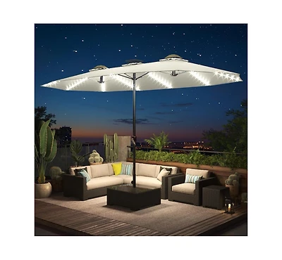 Aecojoy 15ft Patio Double-Sided Umbrella, 156 Pcs Solar Led Light Outdoor Large Umbrella
