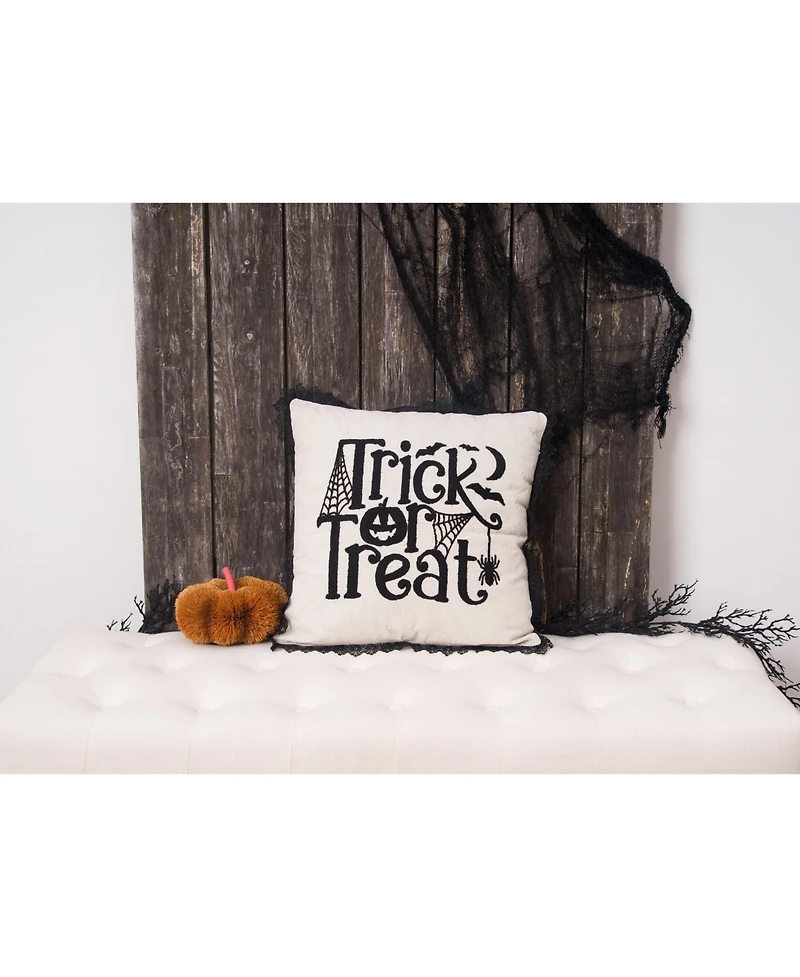 C&F Home Trick Treat Black And White Embroidered Throw Halloween Pillow, 18" x 18"