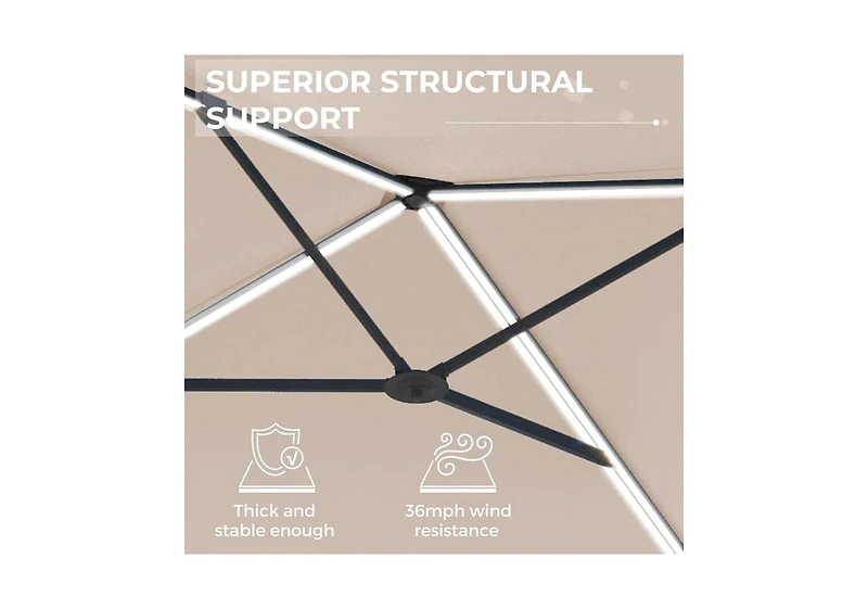 Aecojoy 10FT Large Patio Umbrella with Solar Lights, Rectangle Wall Mounted Outdoor