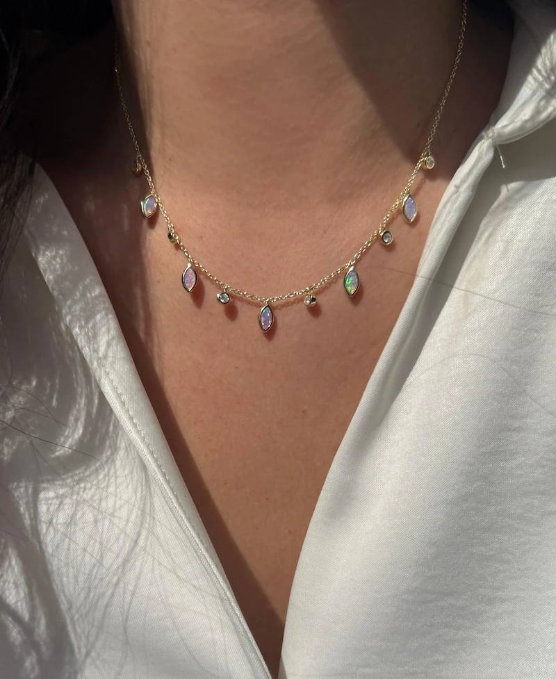 Kamaria Drops of Spring Necklace with Lab-Grown Opal Sterling Silver