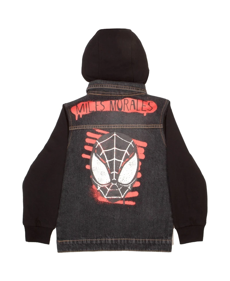 Miles Morales Boys Spider-Man Fashion Long Sleeve Hooded Jean Denim Jacket