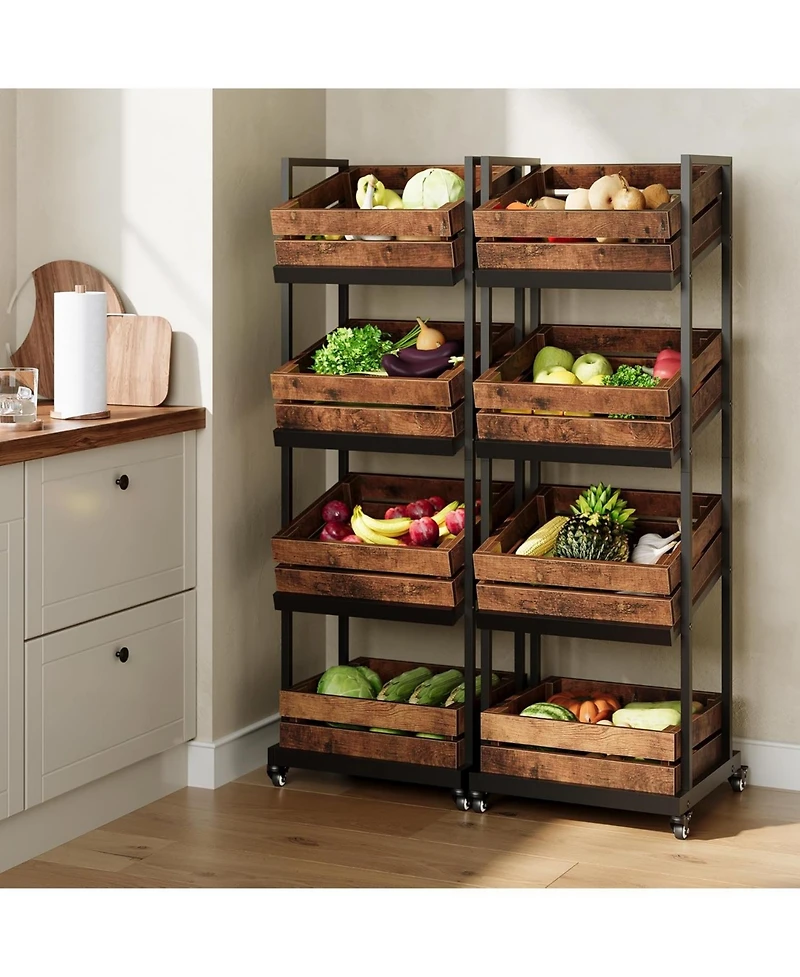 Tribesigns 4-Tier Wooden Kitchen Cart with Wheels, Mobile Fruit and Vegetable Storage, Utility Shelf