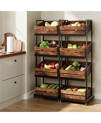 Tribesigns 4-Tier Wooden Kitchen Cart with Wheels, Mobile Fruit and Vegetable Storage, Utility Shelf