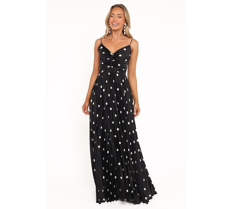 Petal and Pup Women's Naira Pleated Maxi Dress - Black Polka Dot 14