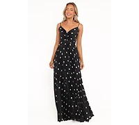Petal and Pup Women's Naira Pleated Maxi Dress - Black Polka Dot 14