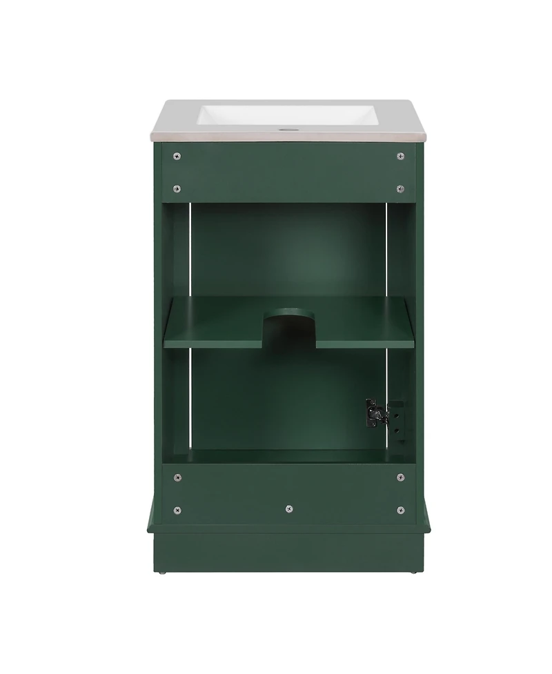 Casainc 20-Inch Bathroom Vanity with Ceramic Sink, Freestanding Single Vanity, Soft-Close Door & Adjustable Shelf