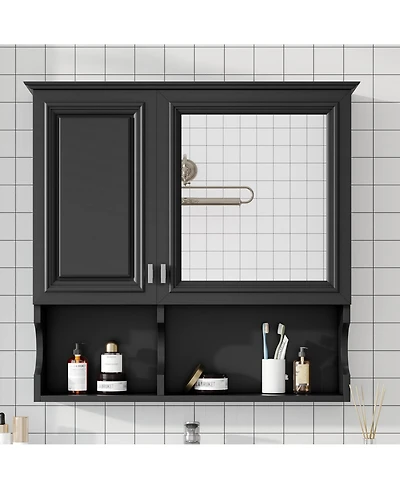 Casainc 30'' Mirror Medicine Cabinet with Open Shelves, Doors & Adjustable Shelf for Bathroom Storage