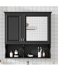 Casainc 30'' Mirror Medicine Cabinet with Open Shelves, Doors & Adjustable Shelf for Bathroom Storage