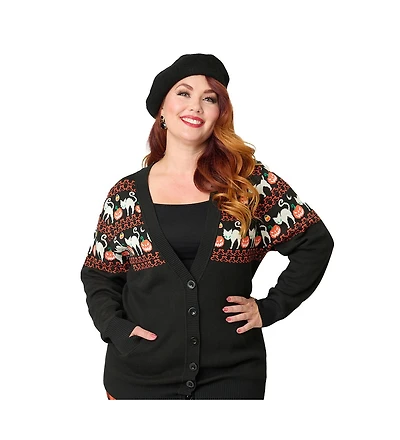 Unique Vintage Plus Size Printed Knit Long Cardigan