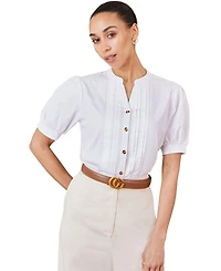 Yumi Women's Cotton Pleated Short Sleeve Shirt