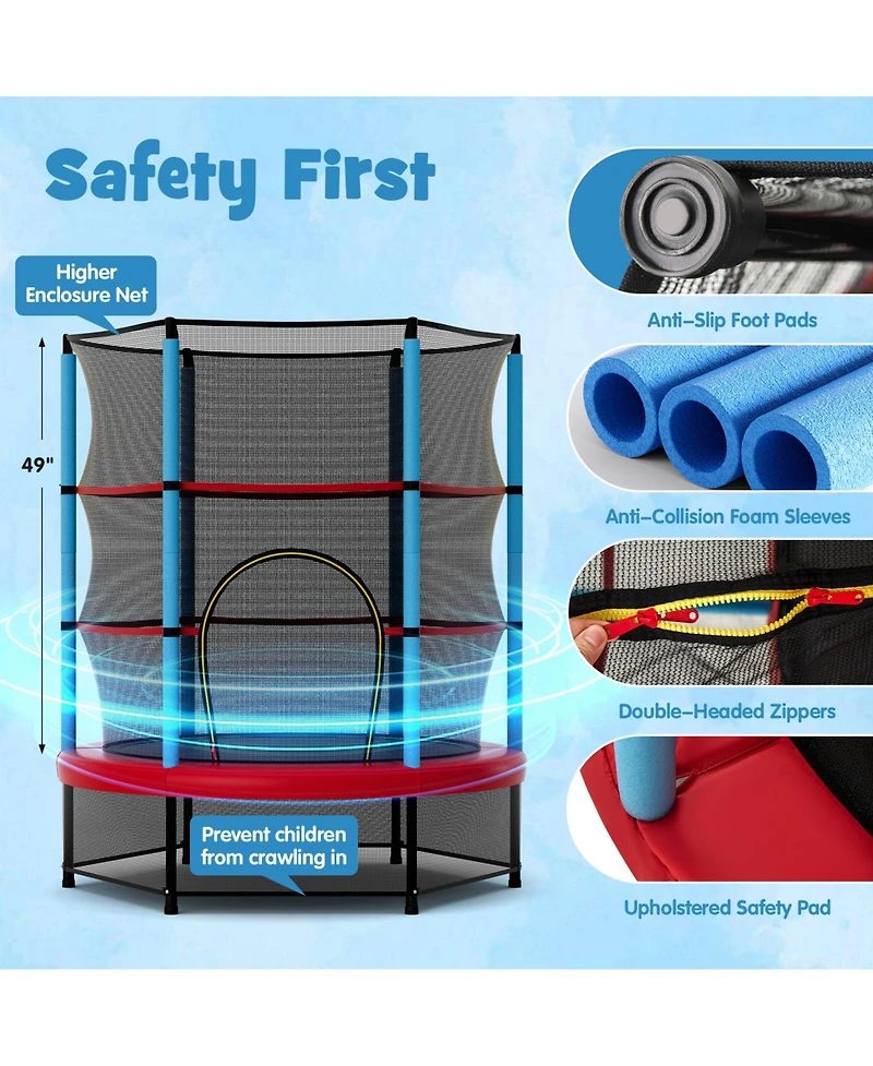 Gymax 55'' Mini Trampoline for Kids w/ Safety Enclosure Net & Seamless Design