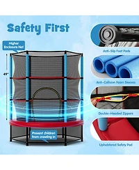 Gymax 55'' Mini Trampoline for Kids w/ Safety Enclosure Net & Seamless Design