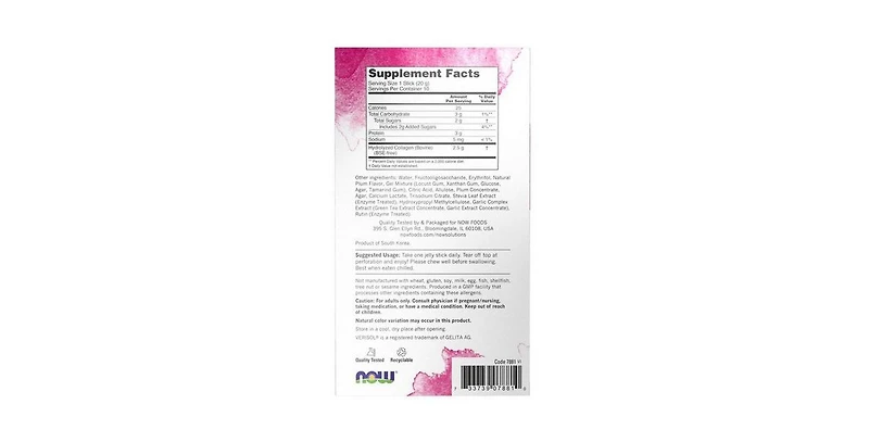 Now Foods Collagen Jelly Beauty Complex Sweet Plum Jelly Sticks, 10 Count