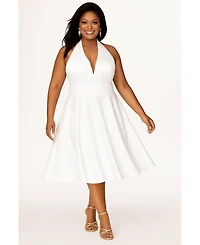 Sydney's Closet Women's Halter Satin Tea-Length White Dress