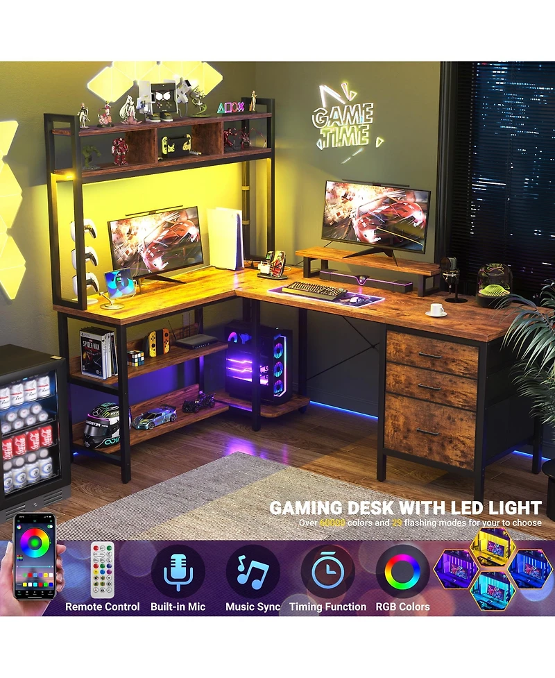 Aheaplus 59'' W L-Shaped Computer Desk with Tall Hutch,Corner