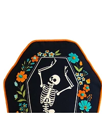 Dancing Halloween Skeleton Floral Flowers 100% Cotton Accent Pillow 12.5" x 18"
