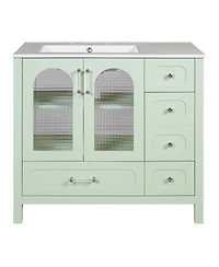 Casainc 36-Inch Bathroom Cabinet with Waffle Texture Doors, Four Drawers, Two Soft-Close Doors & Glass Storage