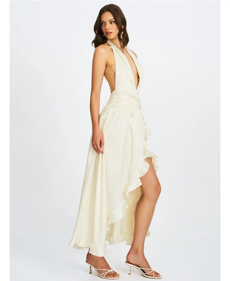 Miss Circle Women's Nalani Floral Ivory Ruffled Halter Maxi Dress