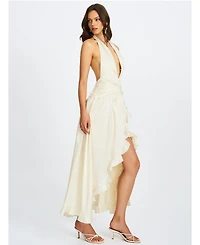Miss Circle Women's Nalani Floral Ivory Ruffled Halter Maxi Dress