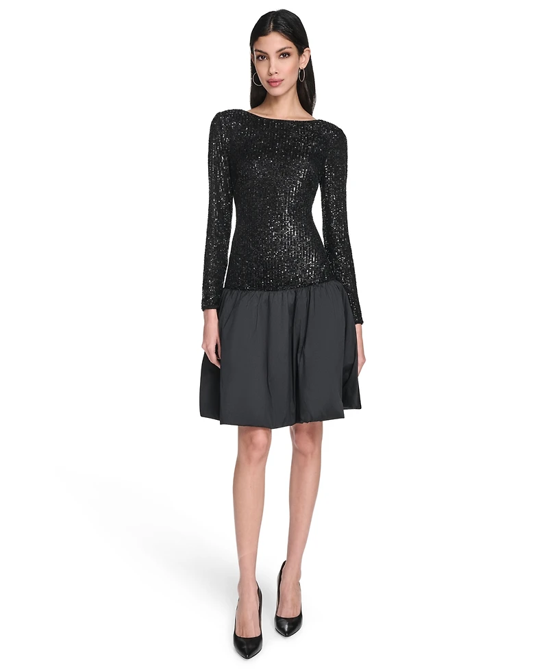 Eliza J Women's Long Sleeve Boat Neck Dress