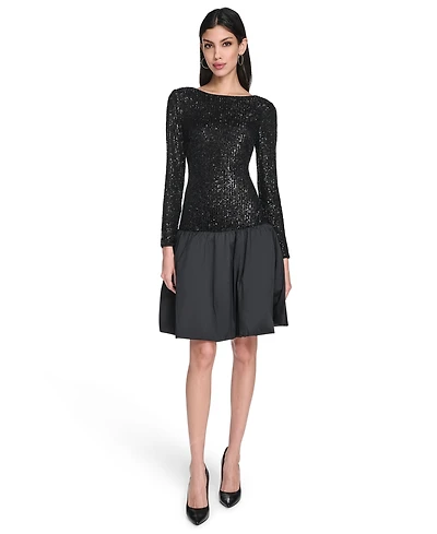 Eliza J Women's Long Sleeve Boat Neck Dress