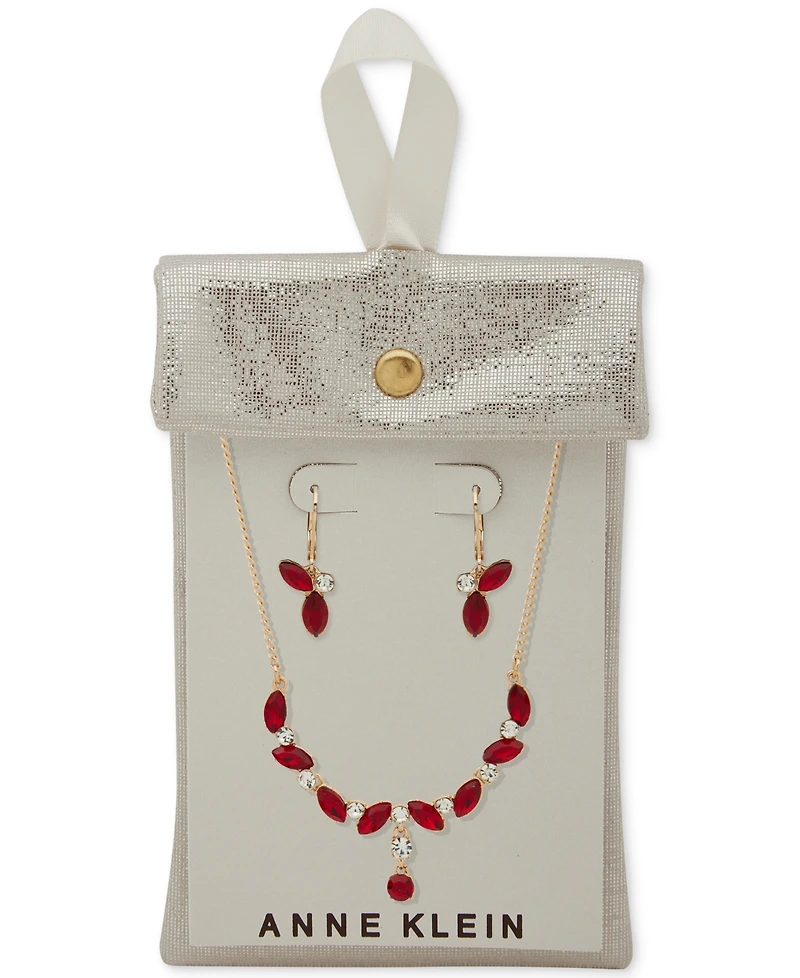 Anne Klein 2-Pc. Siam Navette Stone Cluster Necklace and Earrings Set