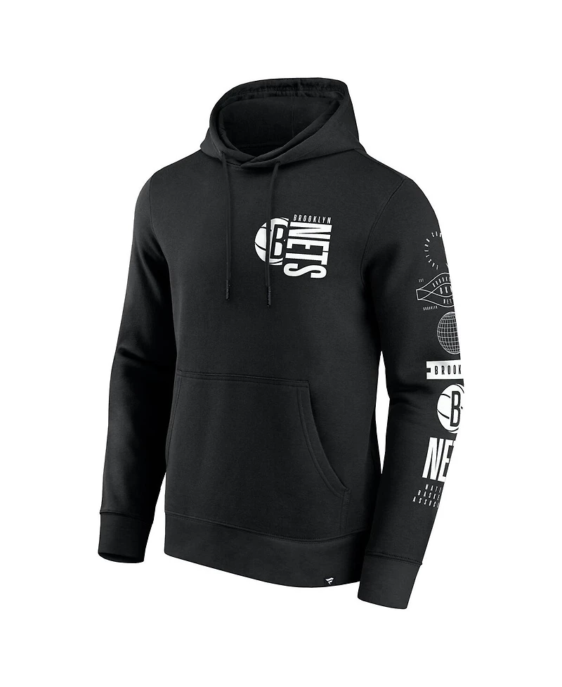 Fanatics Men's Black Brooklyn Nets Game Time Crossover Pullover Hoodie