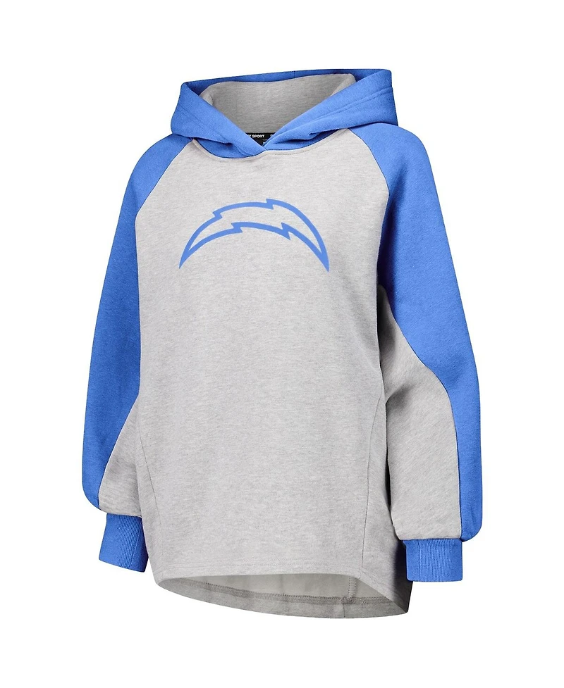 Dkny Women's Gray/Powder Blue Los Angeles Chargers Joy Cropped Raglan Pullover Hoodie