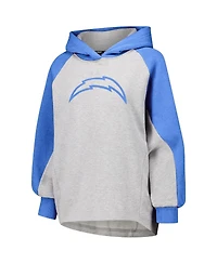 Dkny Women's Gray/Powder Blue Los Angeles Chargers Joy Cropped Raglan Pullover Hoodie