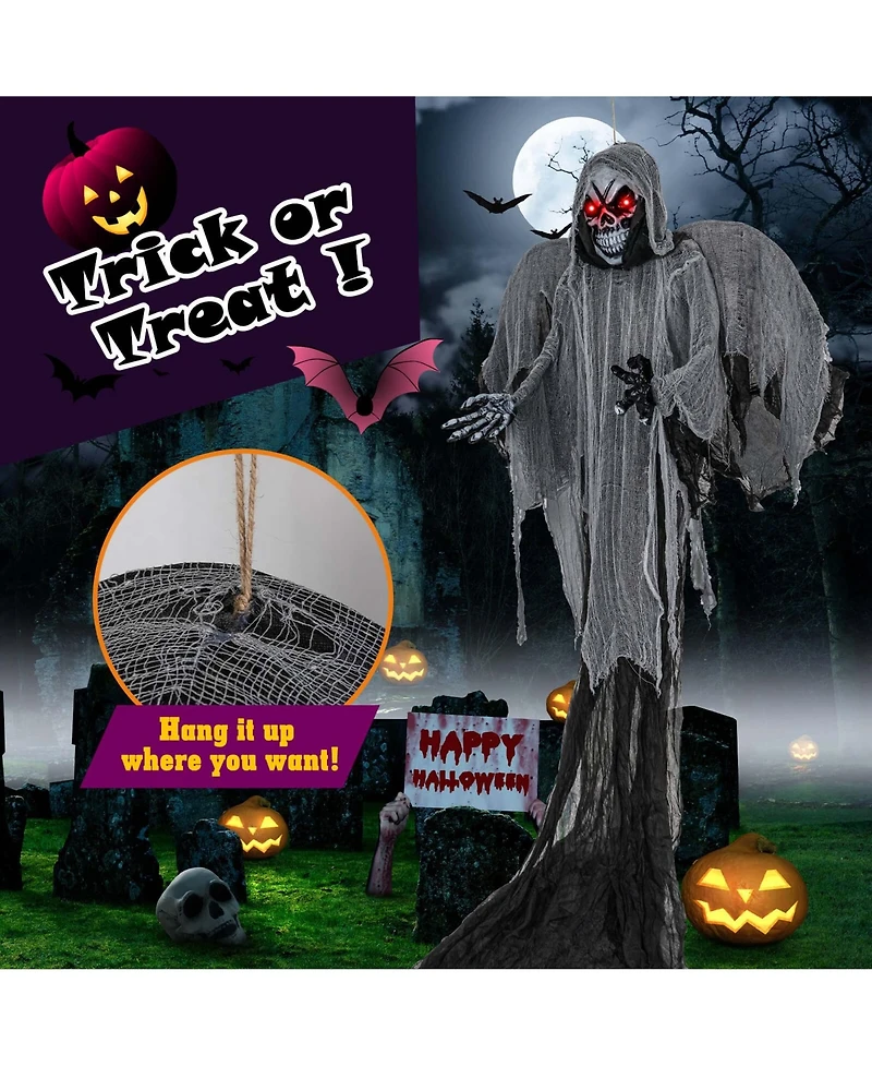12.1 Ft Hanging Halloween Decoration Skeleton Ghost with Flickering Red Eyes