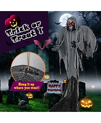 12.1 Ft Hanging Halloween Decoration Skeleton Ghost with Flickering Red Eyes
