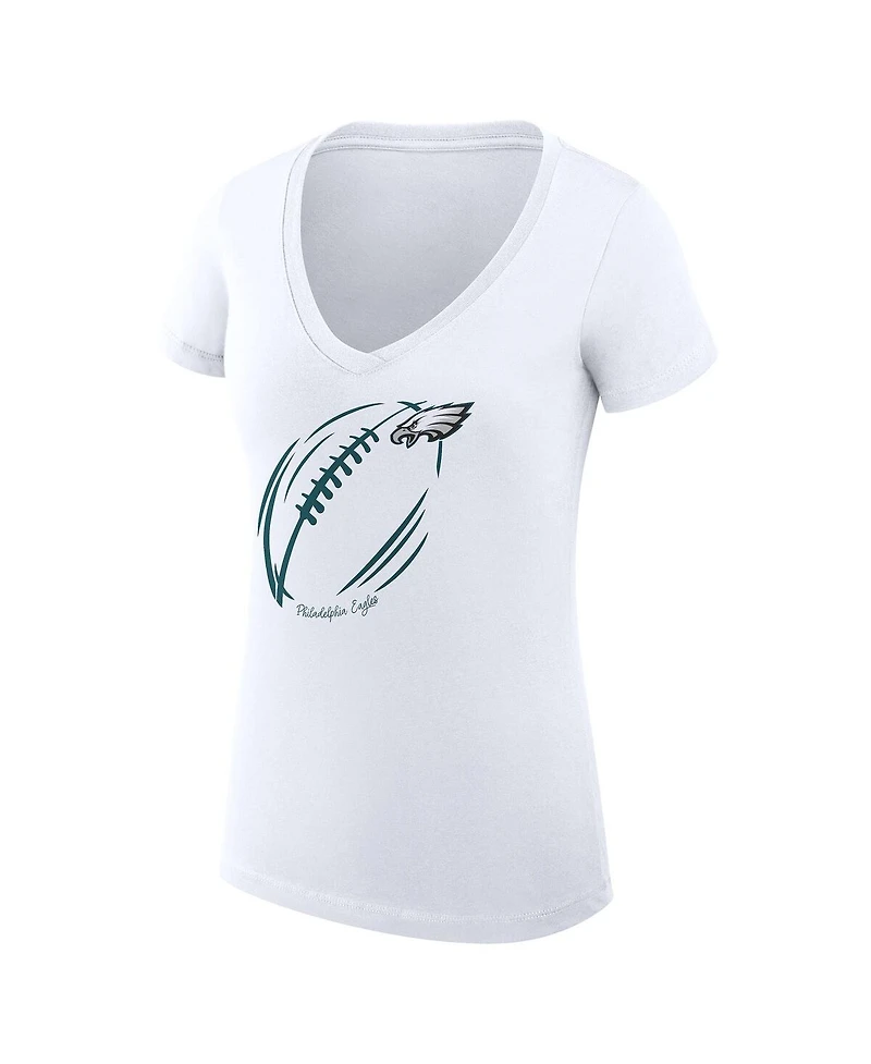 G-iii 4Her by Carl Banks Women's White Philadelphia Eagles Super-Slim Fit Lightweight Subtle Football V-Neck T-Shirt
