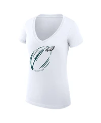 G-iii 4Her by Carl Banks Women's White Philadelphia Eagles Super-Slim Fit Lightweight Subtle Football V-Neck T-Shirt