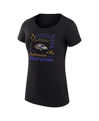 G-iii 4Her by Carl Banks Women's Black Baltimore Ravens Super-Slim Fit Lightweight Collage Team T-Shirt