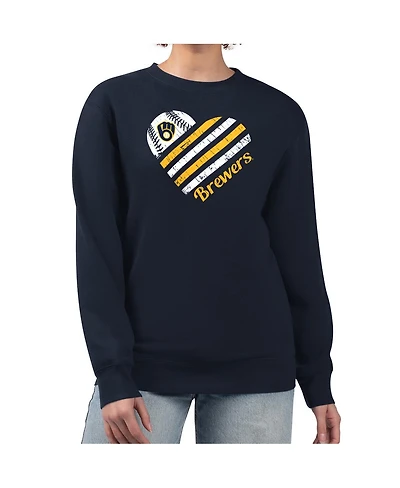 G-iii 4Her by Carl Banks Women's Navy Milwaukee Brewers Heart Logo Fleece Pullover Sweatshirt