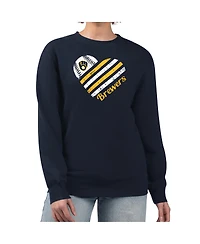 G-iii 4Her by Carl Banks Women's Navy Milwaukee Brewers Heart Logo Fleece Pullover Sweatshirt