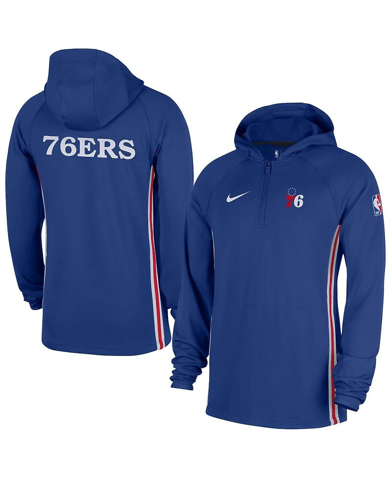 Nike Men's Blue Philadelphia 76ers Authentic on Court Zone Quarter-Zip Dri-fit Hoodie Jacket