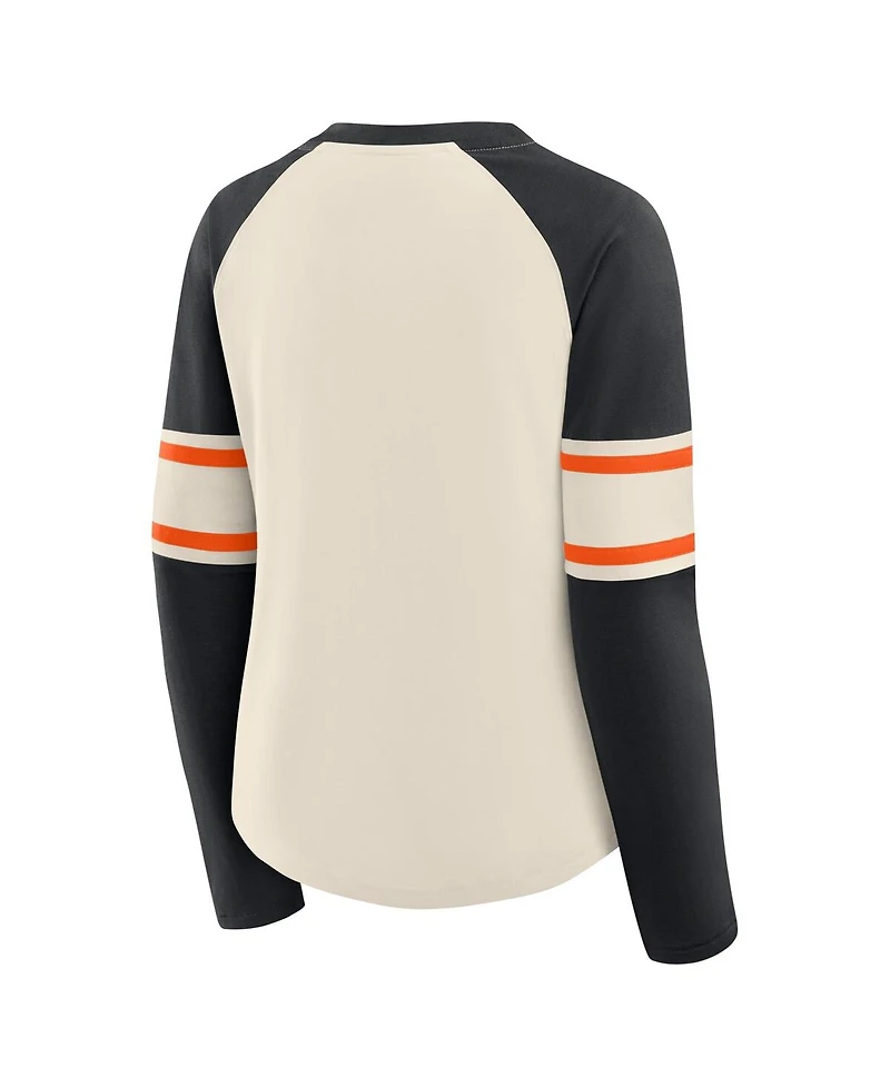 Fanatics Women's Cream/Black Cincinnati Bengals Hometown Gridiron Hero Raglan Lace-Up V-Neck Long Sleeve T-Shirt