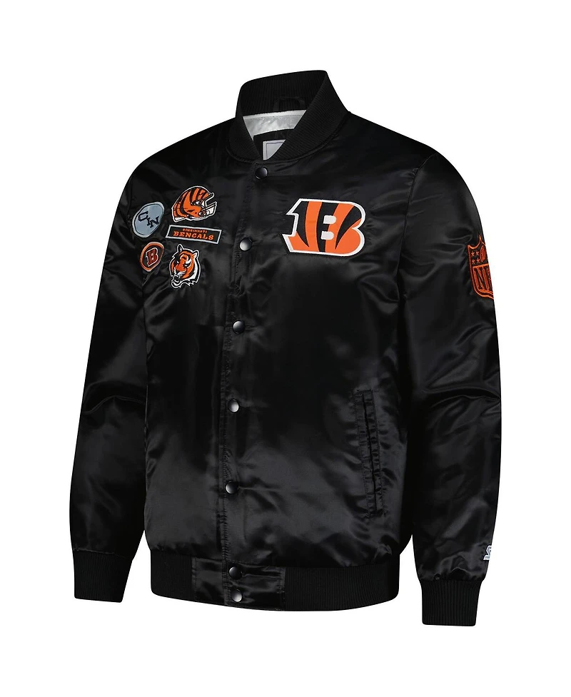Starter Men's Black Cincinnati Bengals Exclusive Satin Full-Snap Varsity Jacket
