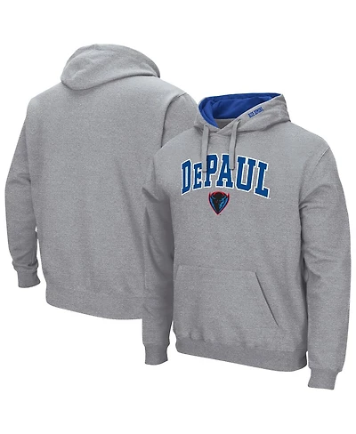 Colosseum Men's Heather Gray DePaul Blue Demons Arch Logo 3.0 Pullover Hoodie