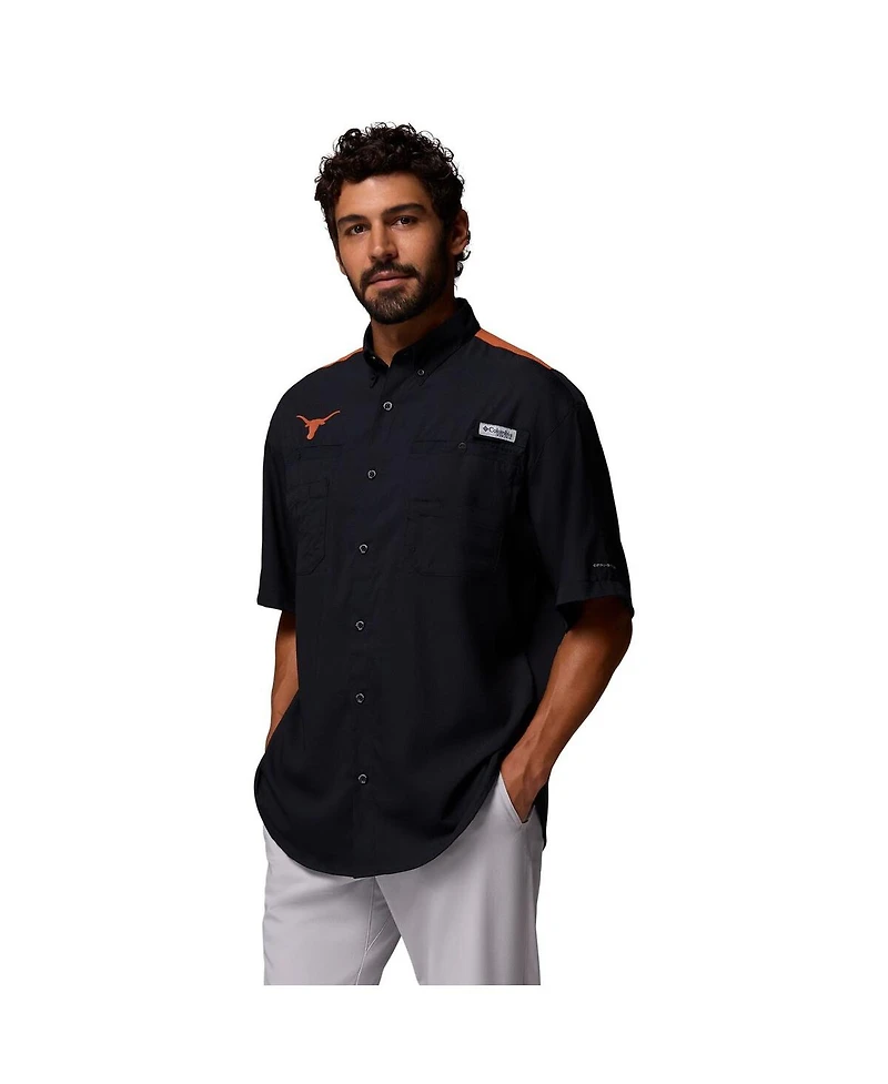 Columbia Men's Black Texas Longhorns Tamiami Color Block Omni-Shade Button-Down Shirt