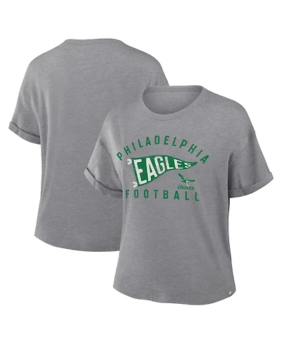 Fanatics Women's Heather Gray Philadelphia Eagles Pennant Wave Tribute Tri-Blend Boxy T-Shirt