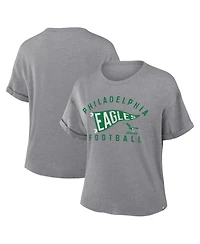 Fanatics Women's Heather Gray Philadelphia Eagles Pennant Wave Tribute Tri-Blend Boxy T-Shirt