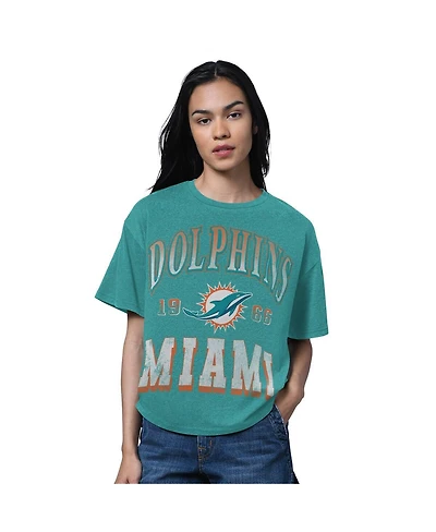 Starter Women's Heather Aqua Miami Dolphins Oversized Hall of Fame T-Shirt