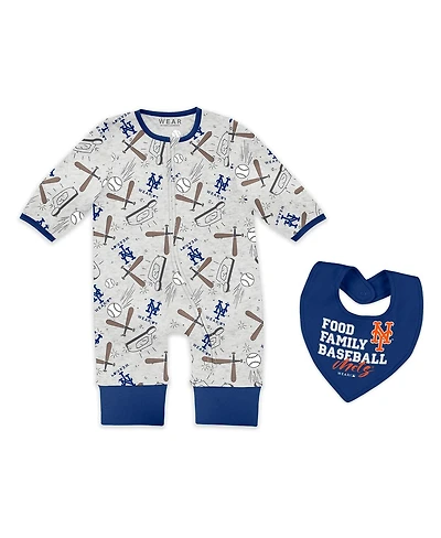 Wear by Erin Andrews Baby Boys and Girls 2-Piece Heather Gray New York Mets Sleep Play Full-Zip Sleeper Bib Set