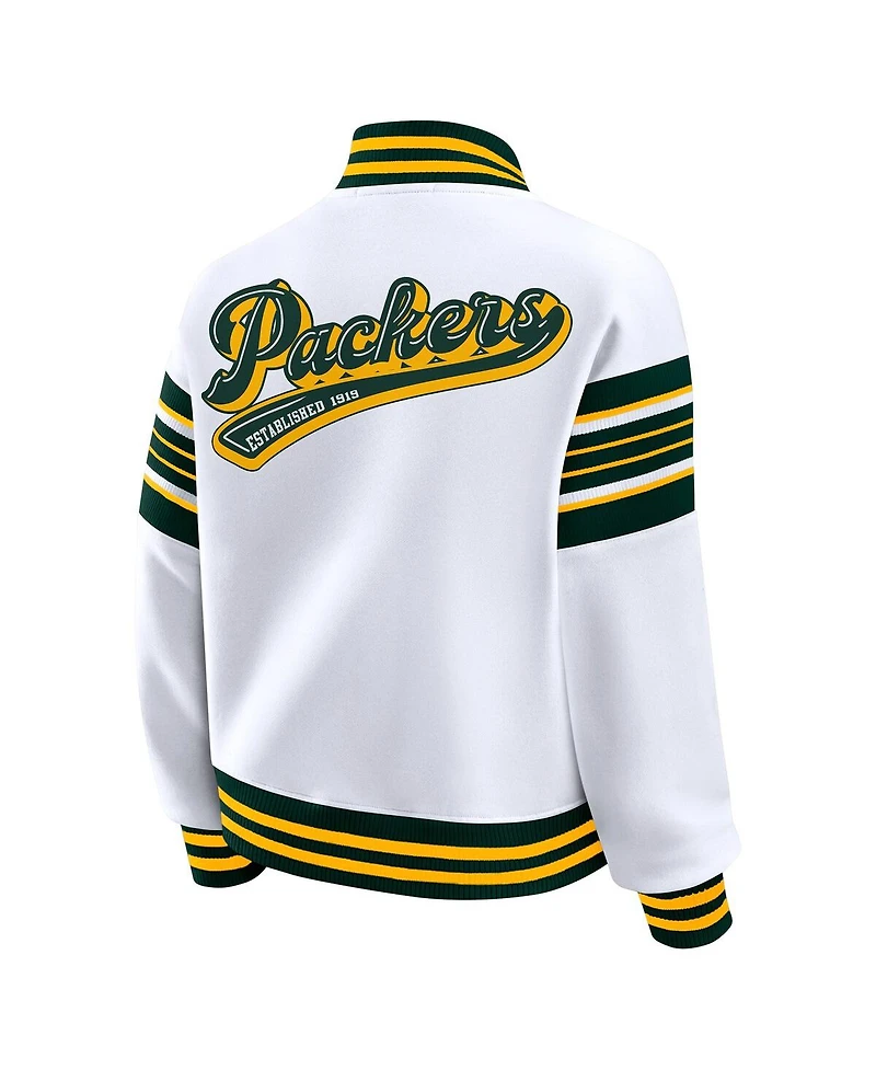 Wear by Erin Andrews Women's White Green Bay Packers Plus Full-Snap Fleece Sweatshirt Jacket