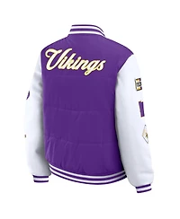 Wear by Erin Andrews Women's Purple Minnesota Vikings Varsity Full-Snap Puffer Jacket