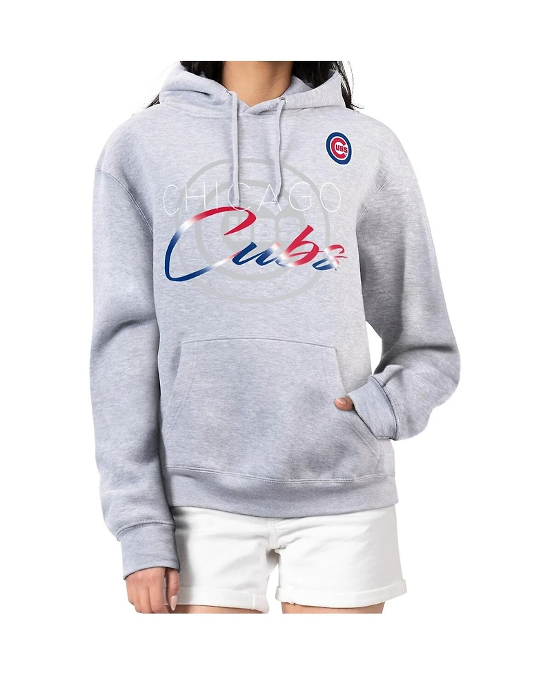 G-iii 4Her by Carl Banks Women's Heather Gray Chicago Cubs Shadow Logo Graphic Pullover Hoodie