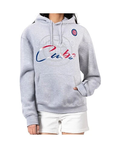 G-iii 4Her by Carl Banks Women's Heather Gray Chicago Cubs Shadow Logo Graphic Pullover Hoodie
